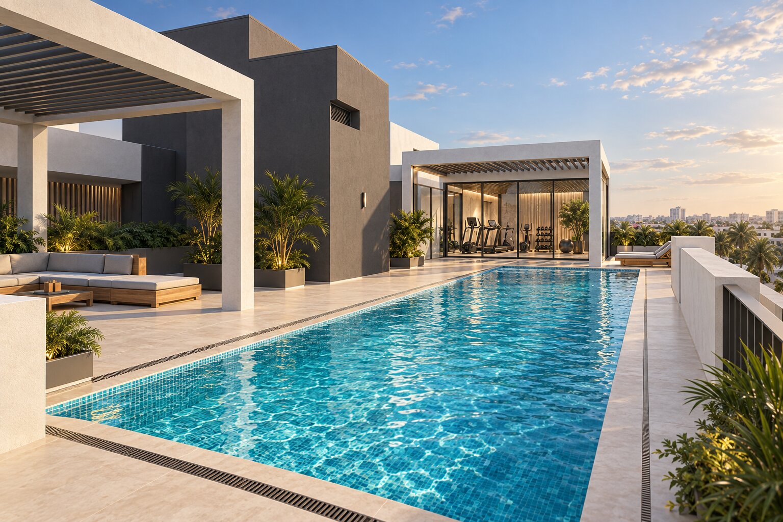 Rooftop pool and gym at Reeman Residence 02, Al Reeman, Al Shamkha